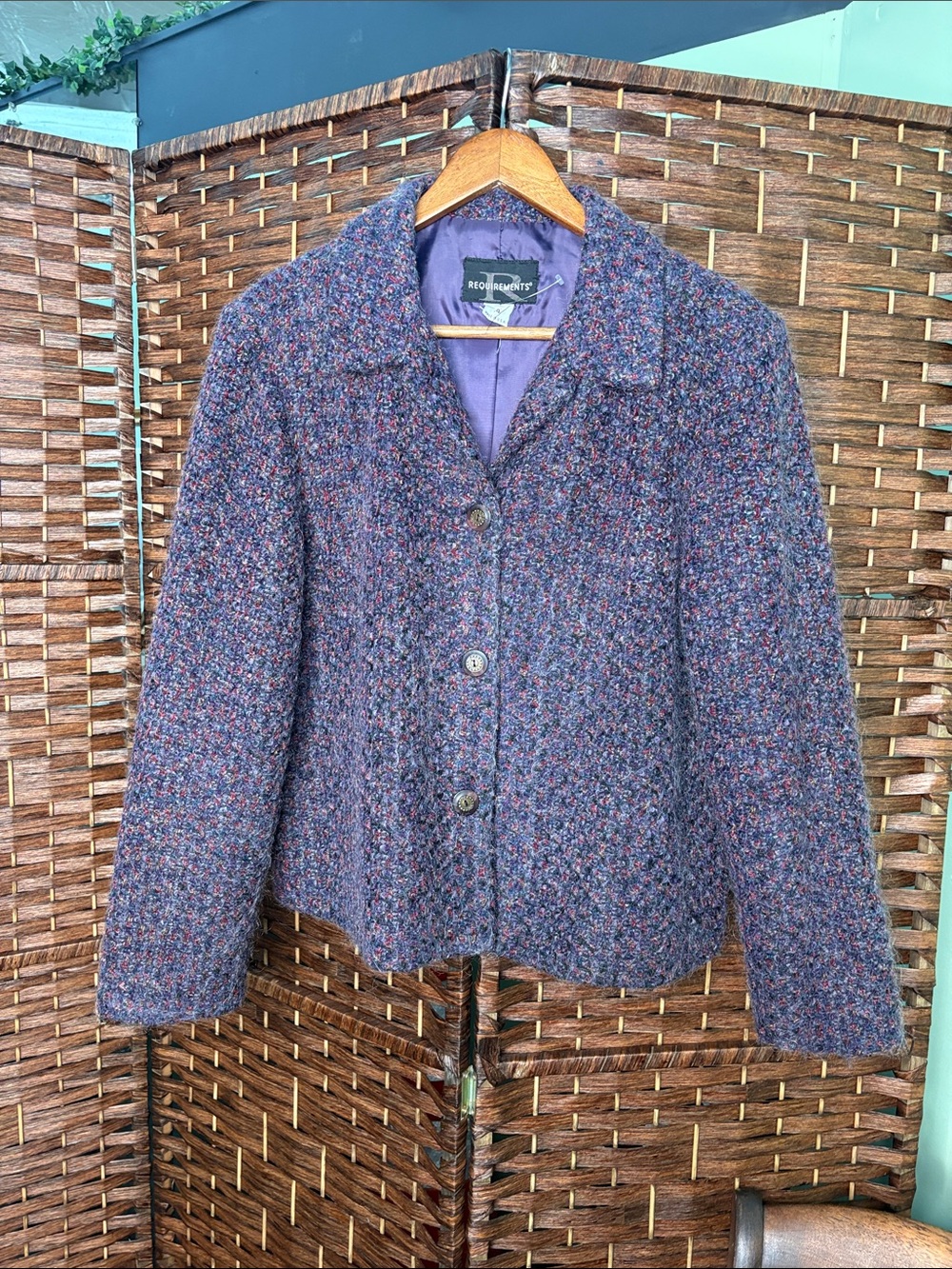 Vintage Purple Bouclé Mohair Button-Front Women's Blazer Jacket